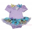 Lavender Baby Bodysuit Peacock Blue Butterfly Pettiskirt & Lavender Lacing & 3D Sparkle Yellow White Blue Butterfly Print JS4648